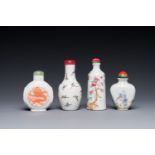 Four Chinese famille rose and iron-red snuff bottles, Qianlong and Yongzheng mark, 19/20th C.