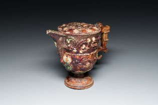 A French polychrome lead-glazed earthenware puzzle jug, Saintonge, 1st half 17th C.