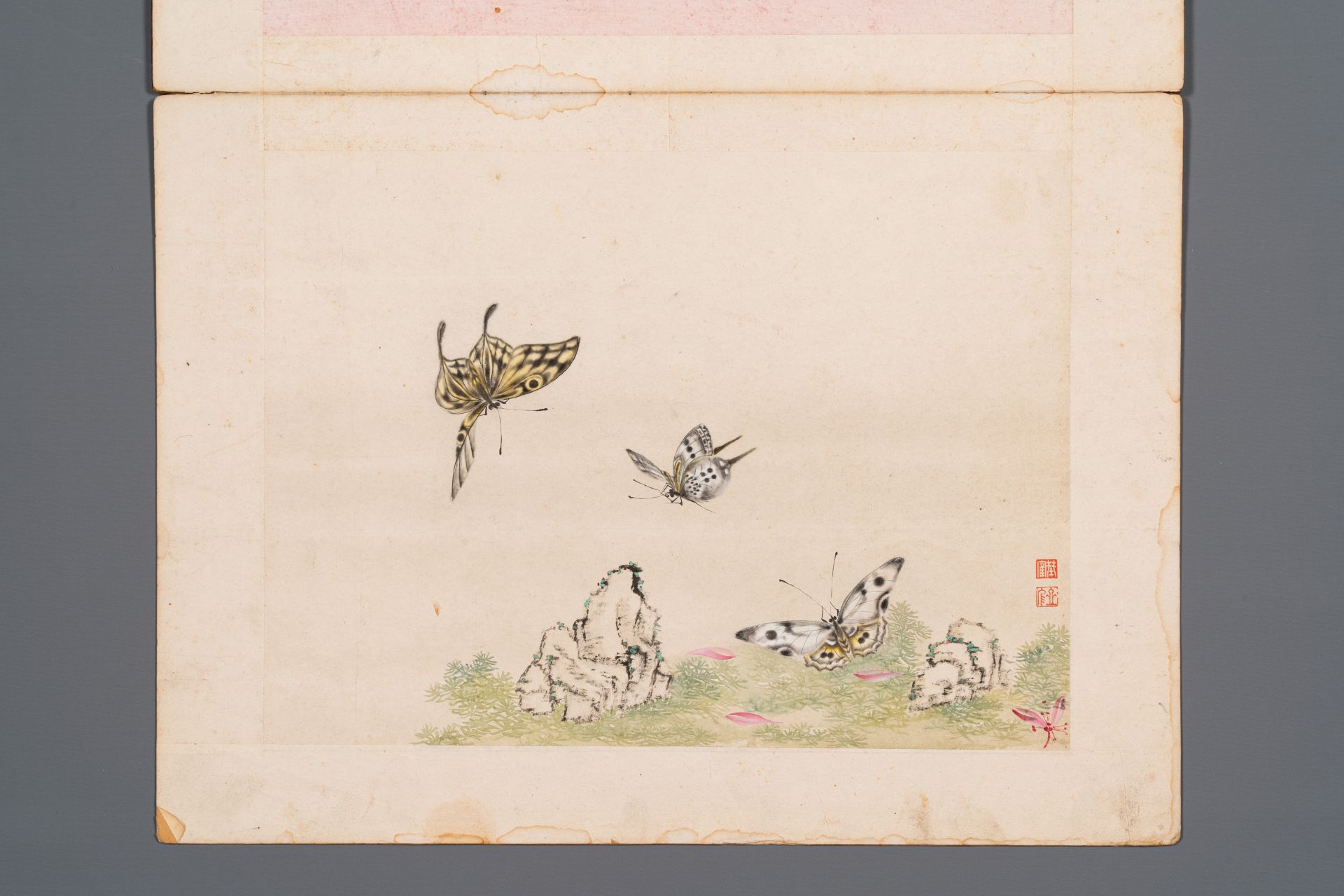 Chinese school: Two parts of an album with four drawings and a calligraphy, Lisheng ç¬ ç”Ÿ seal mark - Image 6 of 8