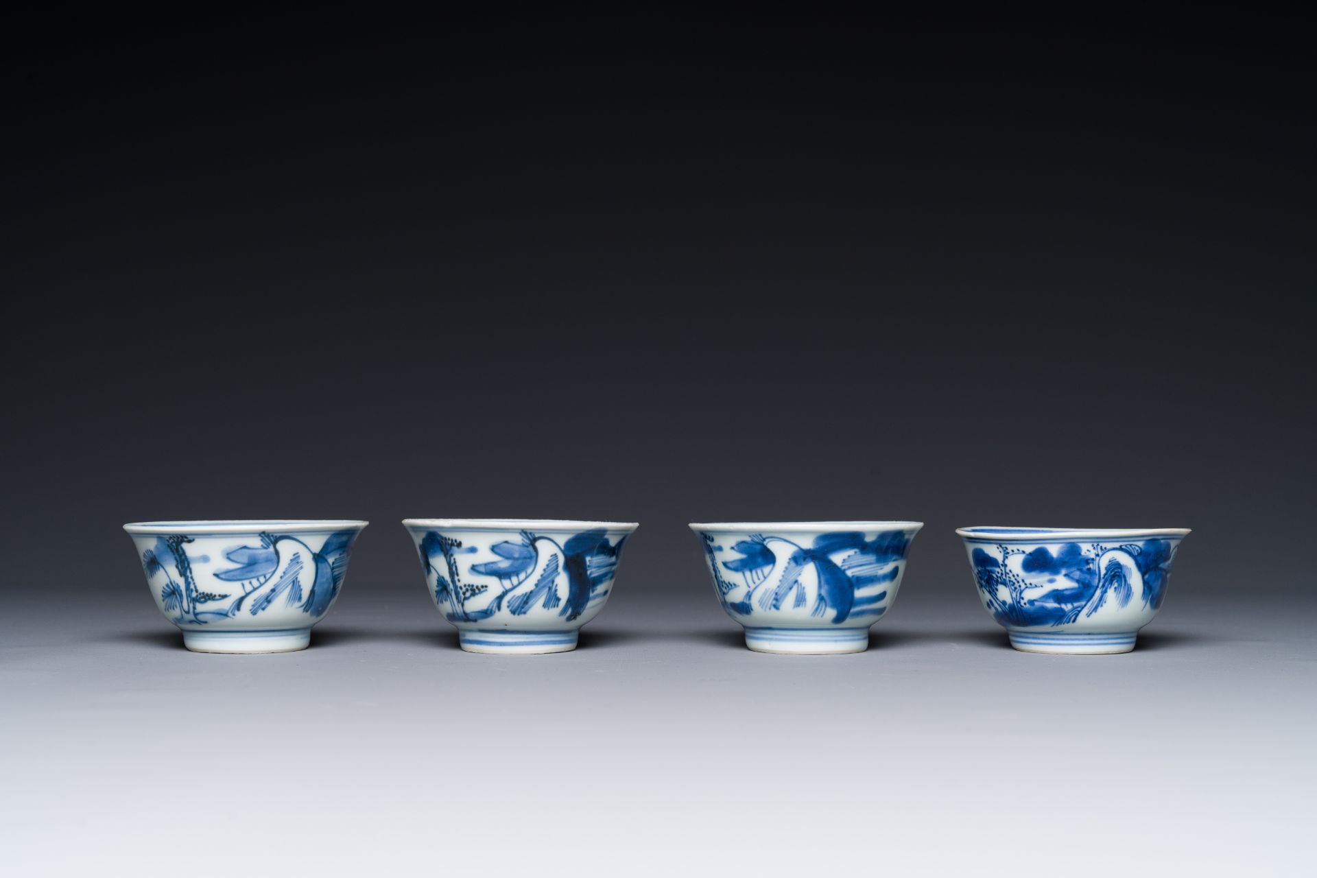 Seven Chinese blue and white cups and six saucers, Transitional period/early Kangxi - Image 4 of 6