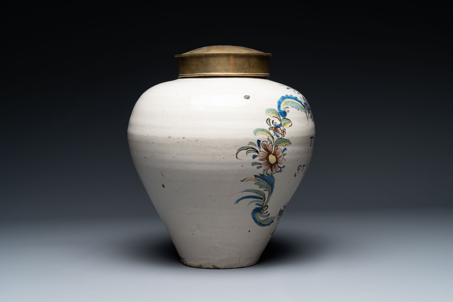 A polychrome pottery 'St. Vincent' tobacco jar, France, 18th century - Image 11 of 19