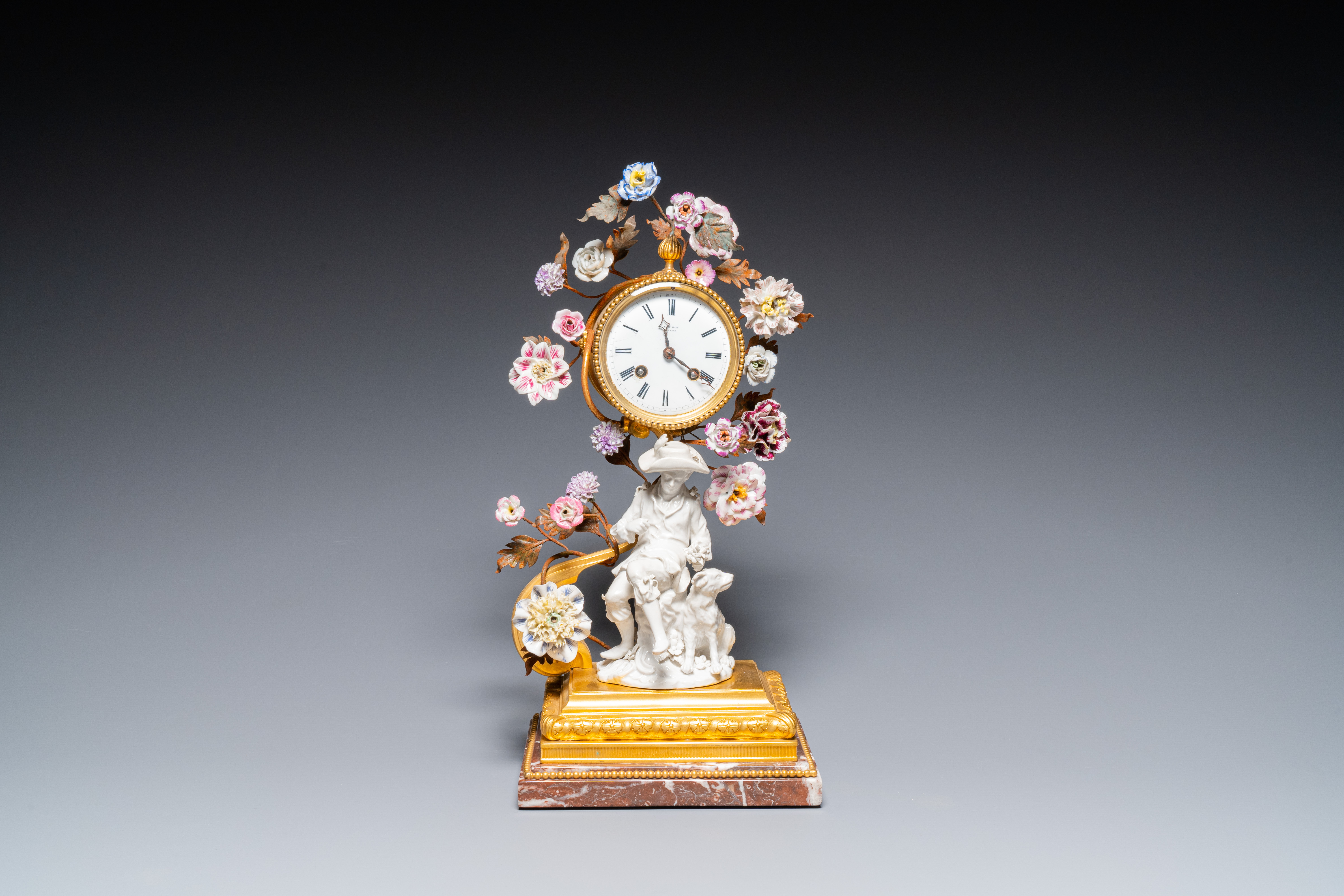 A French ormolu-mounted porcelain mantel clock, 18/19th C. - Image 3 of 28