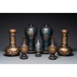 Seven Chinese Foochow or Fuzhou lacquerware vases, various marks, 19/20th C.