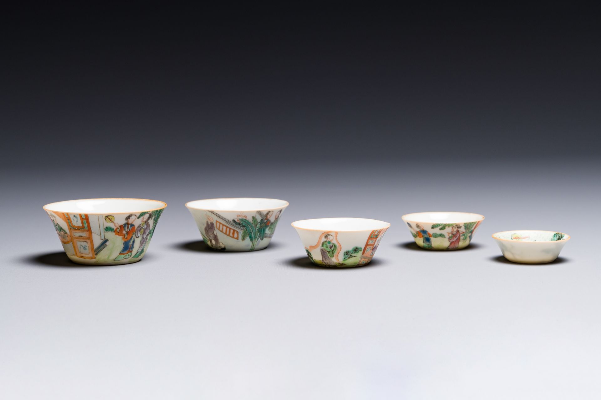 A rare set of ten Chinese famille rose 'erotic' nesting bowls, Daoguang mark and of the period - Image 15 of 17