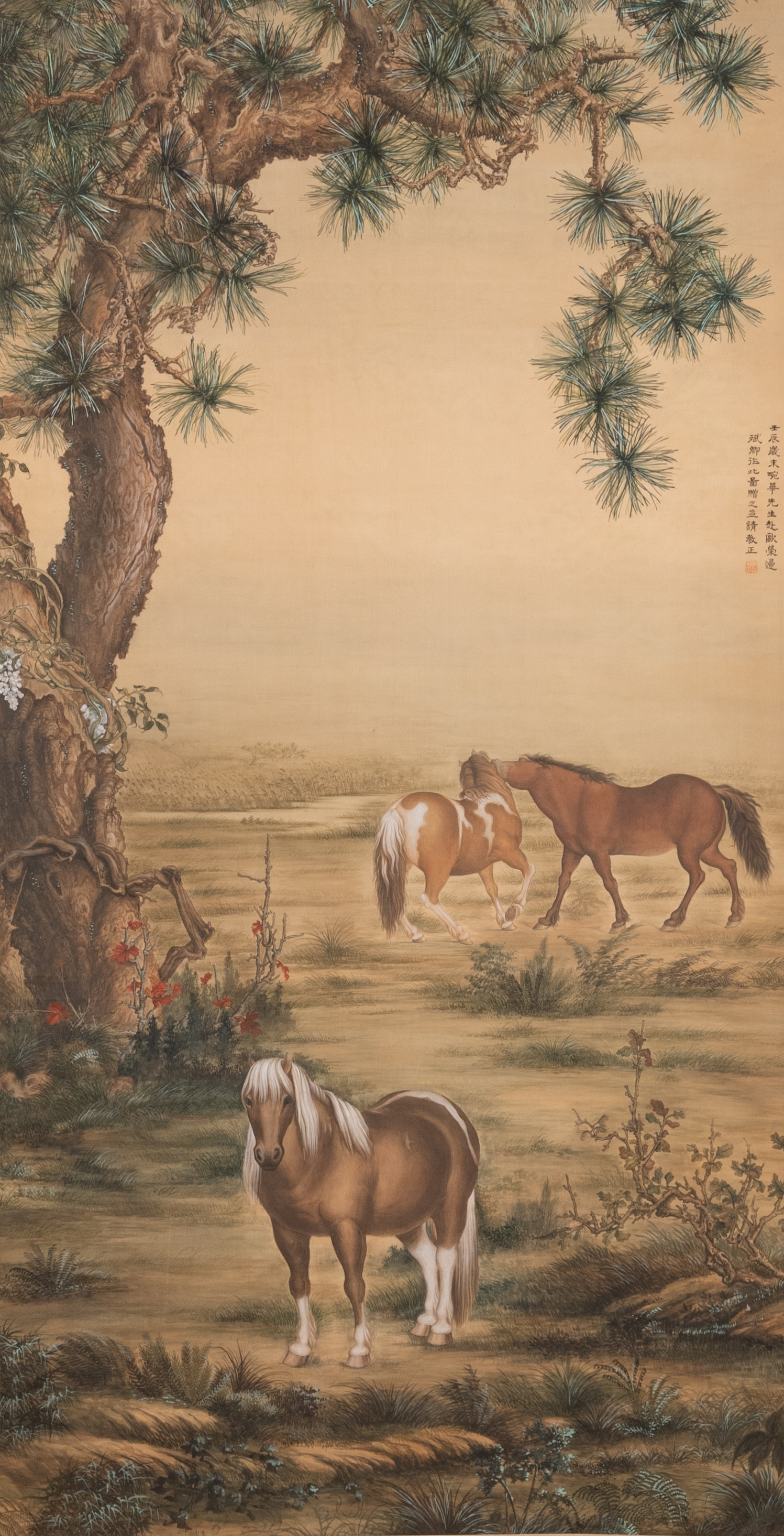 Chang Zenhao å¸¸æ›¾ç: 'Horses', ink and colour on silk, dated 1952 - Image 2 of 7