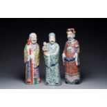 Three Chinese famille rose figures of star gods, seal marks, 19/20th C.