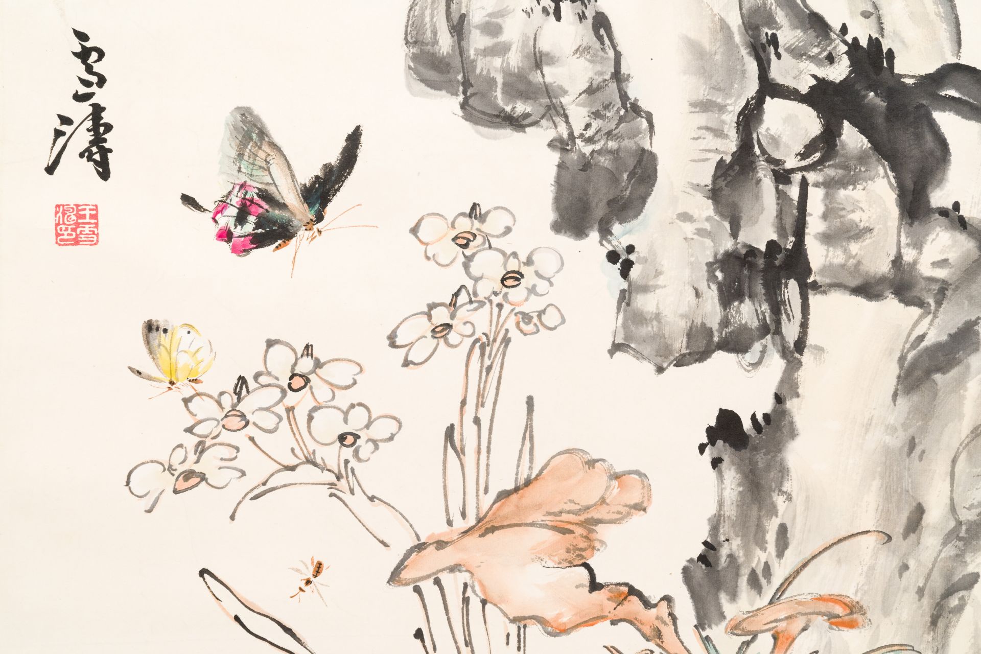 Wang Xuetao çŽ‹é›ªæ¿¤ (1903-1982): 'Birds and insects', ink and colour on paper - Image 5 of 5