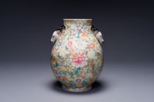 A Chinese famille rose 'millefleurs' 'hu' vase, Qianlong mark, Republic