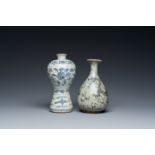 A Chinese blue and white 'meiping' vase and a 'yuhuchunping' vase, Ming or later