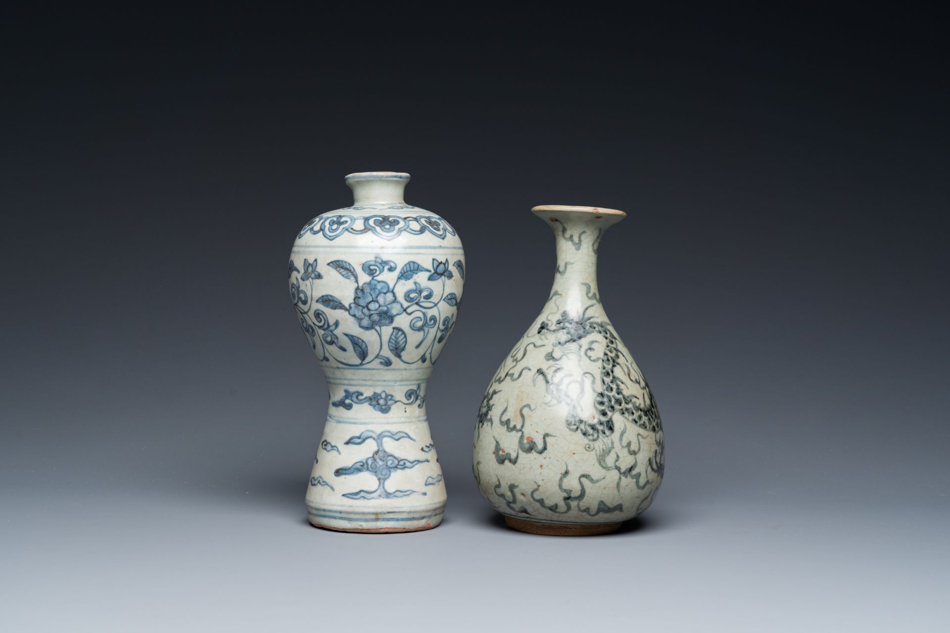 A Chinese blue and white 'meiping' vase and a 'yuhuchunping' vase, Ming or later