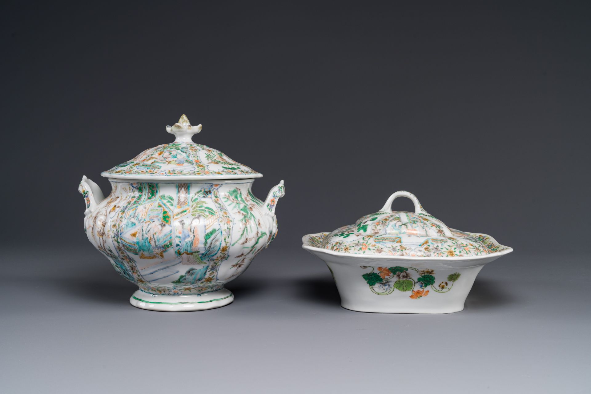 A rare 30-piece KPM porcelain service with Cantonese famille verte painting, China and Germany, 19th - Bild 9 aus 13