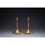 A pair of Flemish or Dutch knotted bronze candlesticks, 16th C.