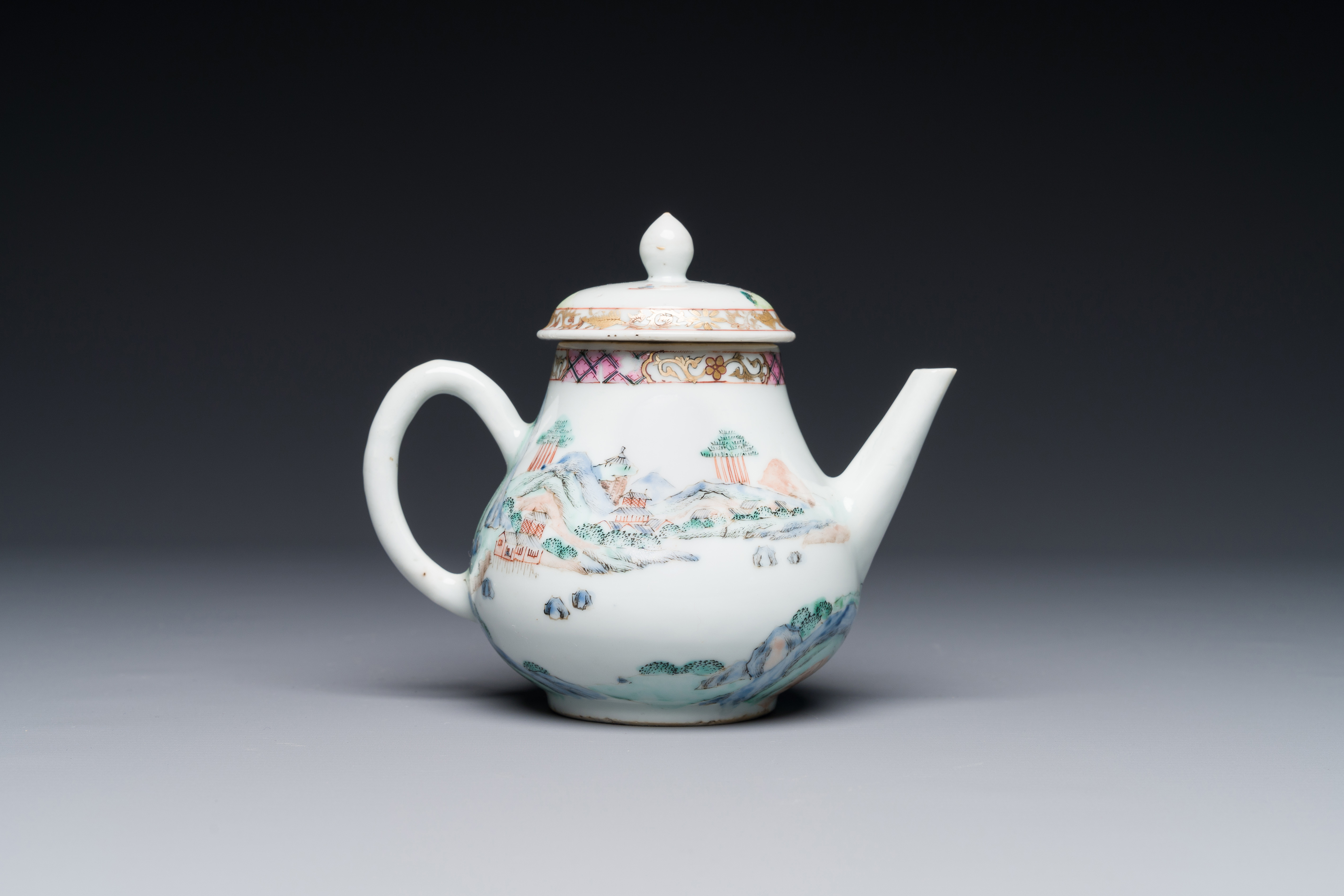 A Chinese famille rose teapot with landscape design, Yongzheng - Image 2 of 3