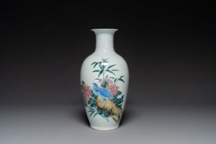 A Chinese polychrome-enamelled 'quail' vase, Xuantong mark, dated 1910