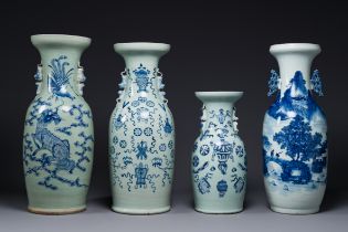 Four Chinese celadon-ground blue and white vases, 19th C.