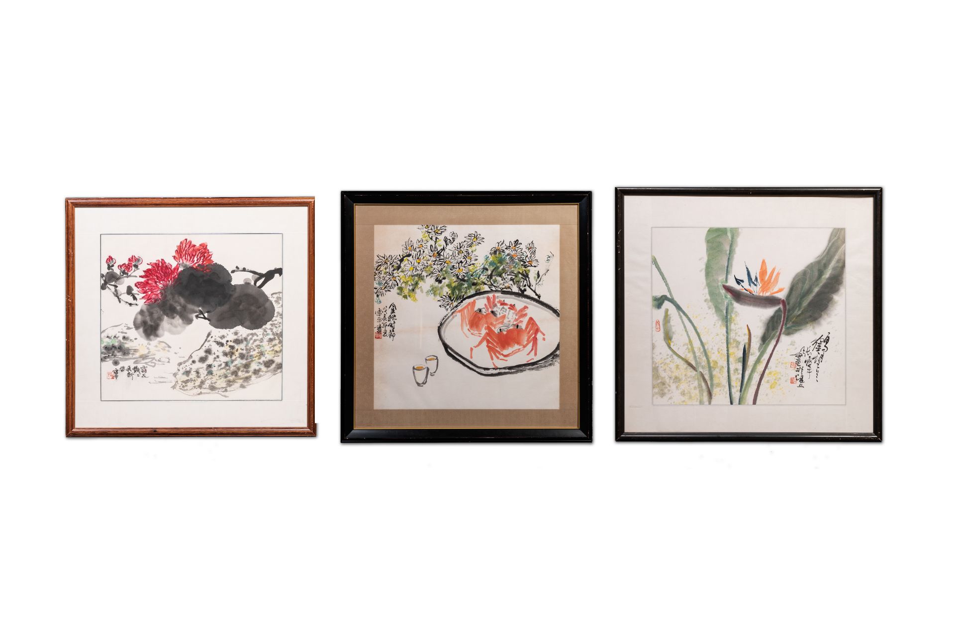 Zhang Leiping å¼µé›·å¹³ (1945): three various works, ink and color on paper, dated 1988