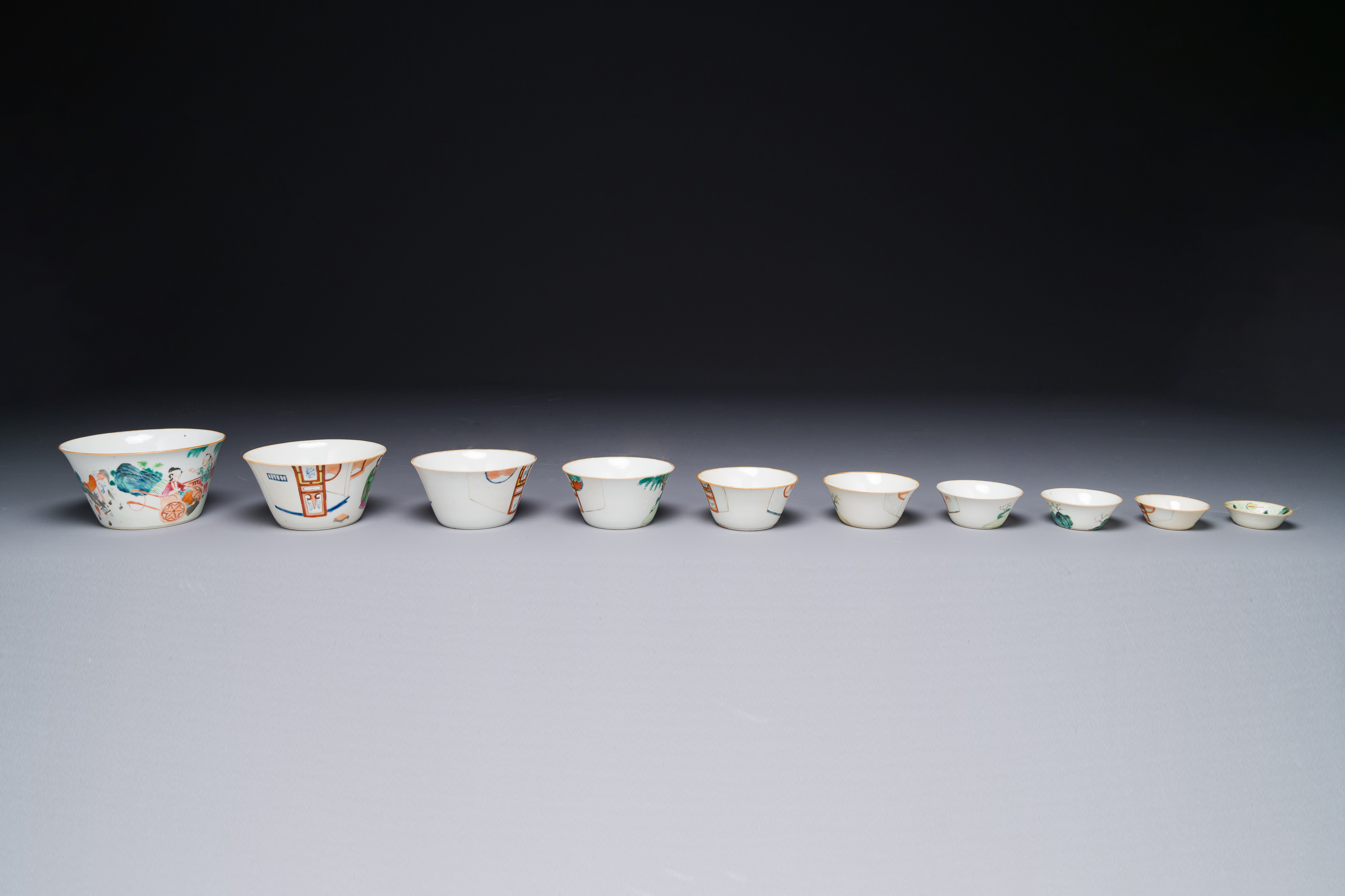 A rare set of ten Chinese famille rose 'erotic' nesting bowls, Daoguang mark and of the period - Image 5 of 17