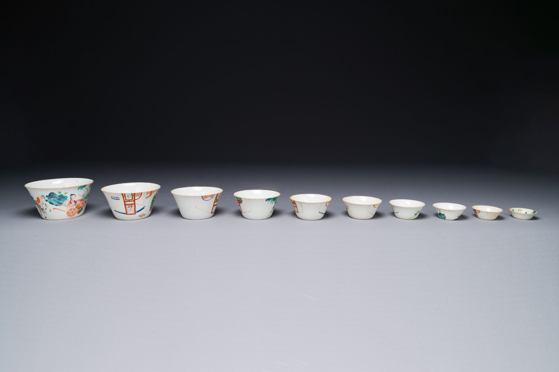 A rare set of ten Chinese famille rose 'erotic' nesting bowls, Daoguang mark and of the period - Image 5 of 17