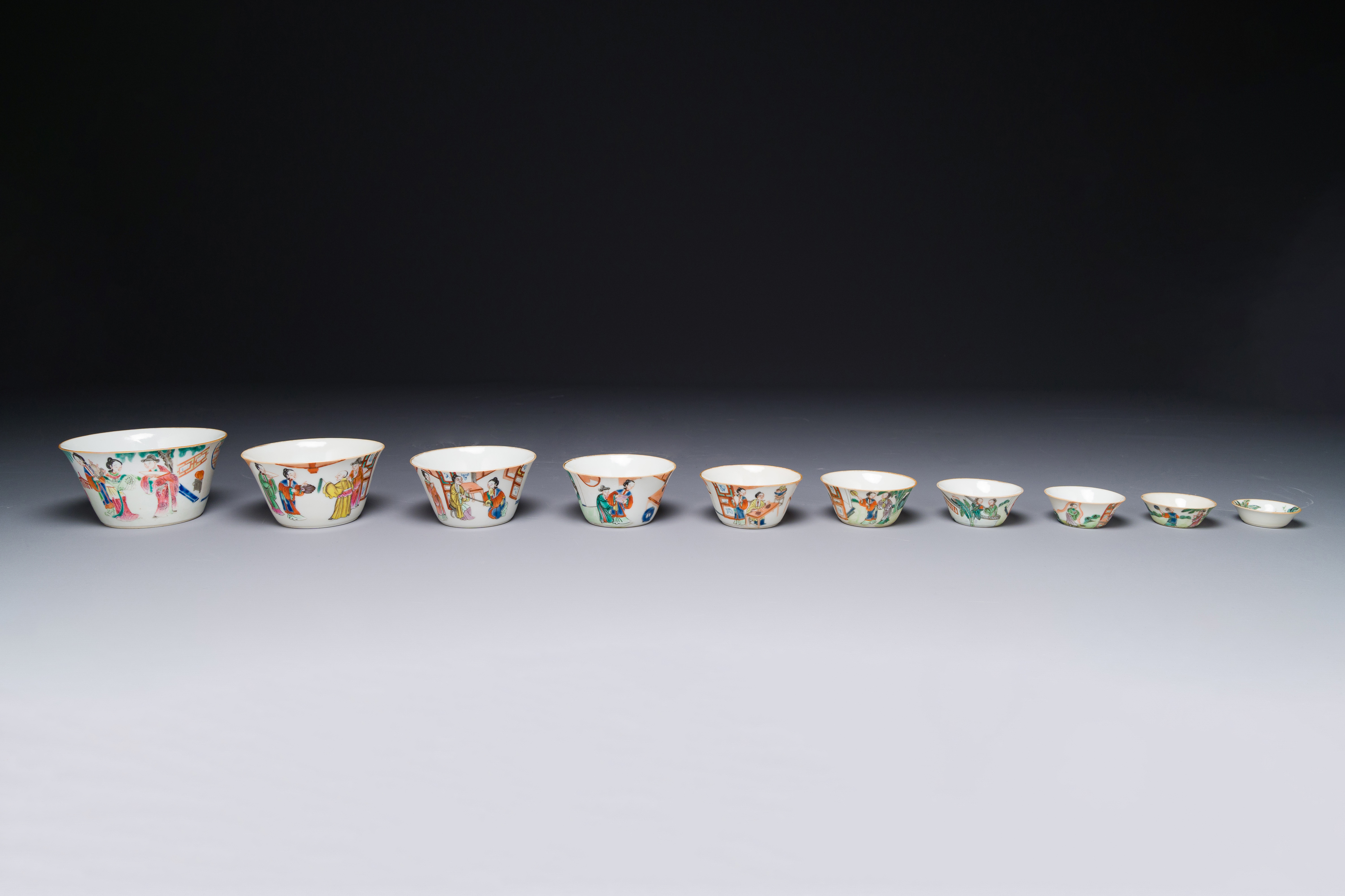 A rare set of ten Chinese famille rose 'erotic' nesting bowls, Daoguang mark and of the period - Image 4 of 17