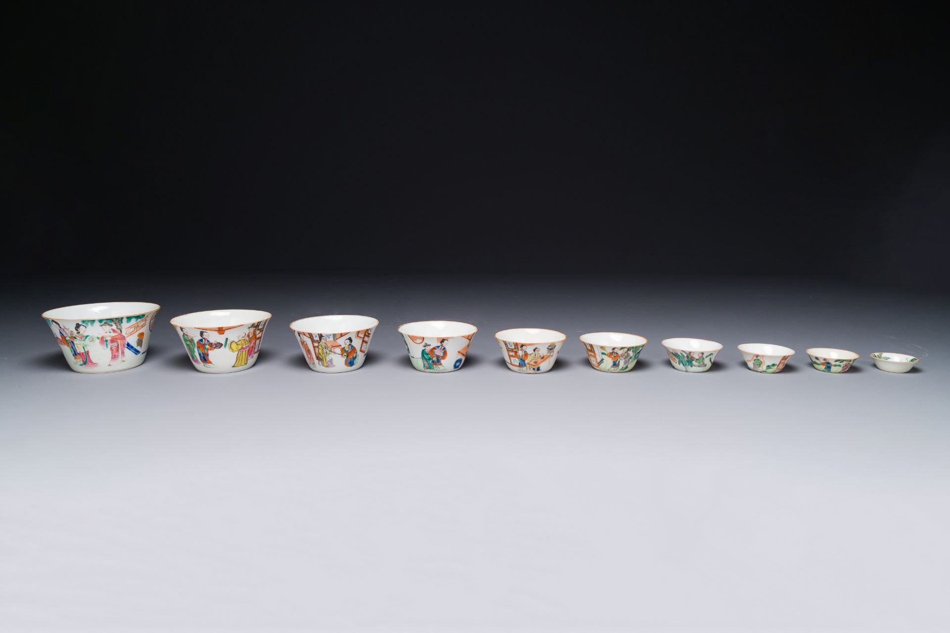 A rare set of ten Chinese famille rose 'erotic' nesting bowls, Daoguang mark and of the period - Image 4 of 17