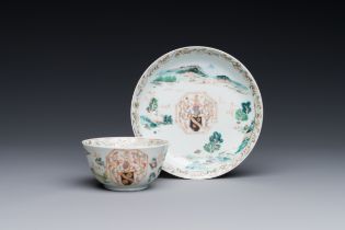 A Chinese famille rose cup and saucer with the arms of Beekman of Zeeland for the Dutch market, Yong