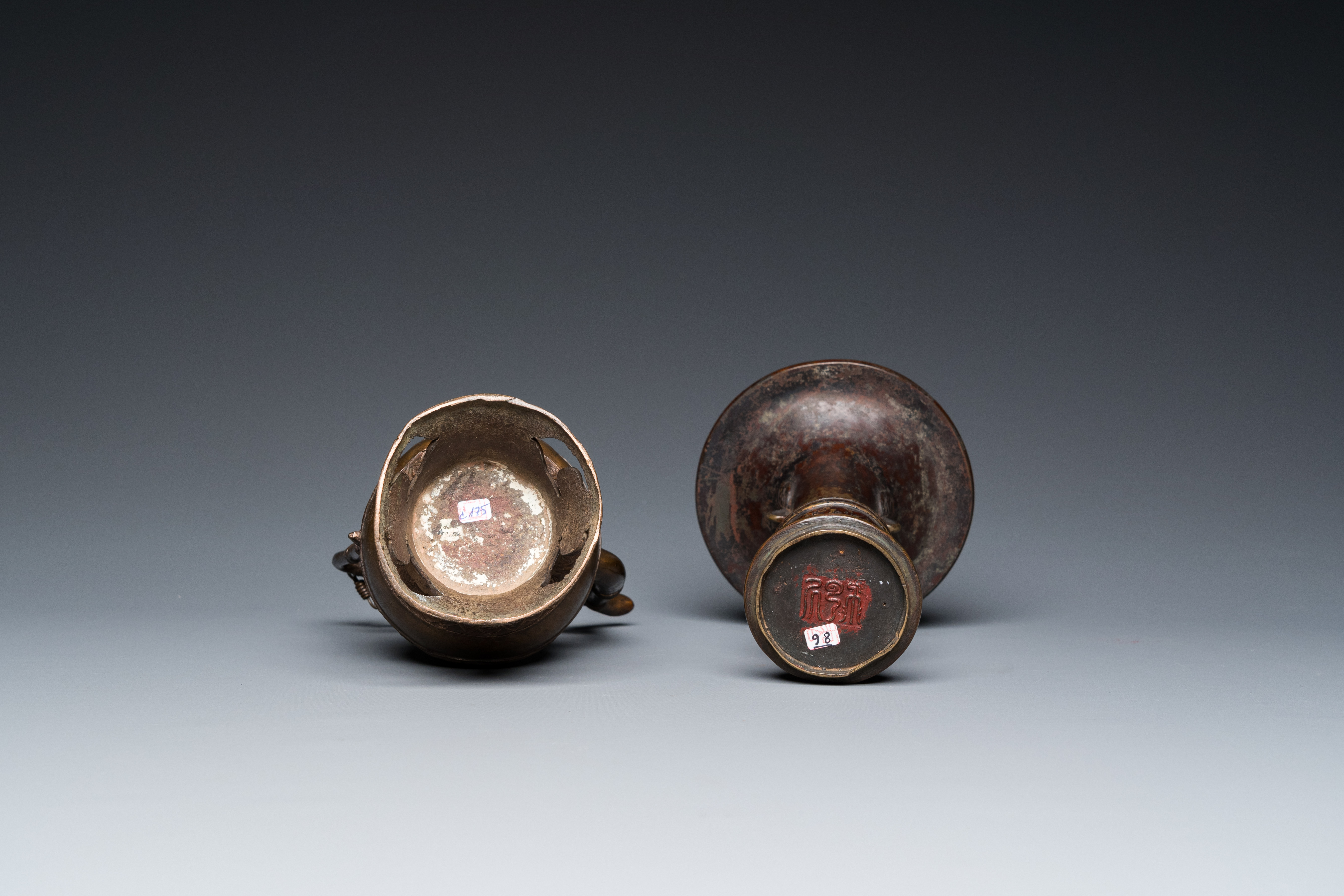 A Chinese bronze 'gu' vase and a bronze ewer and cover for the Islamic market, Ming - Image 22 of 24
