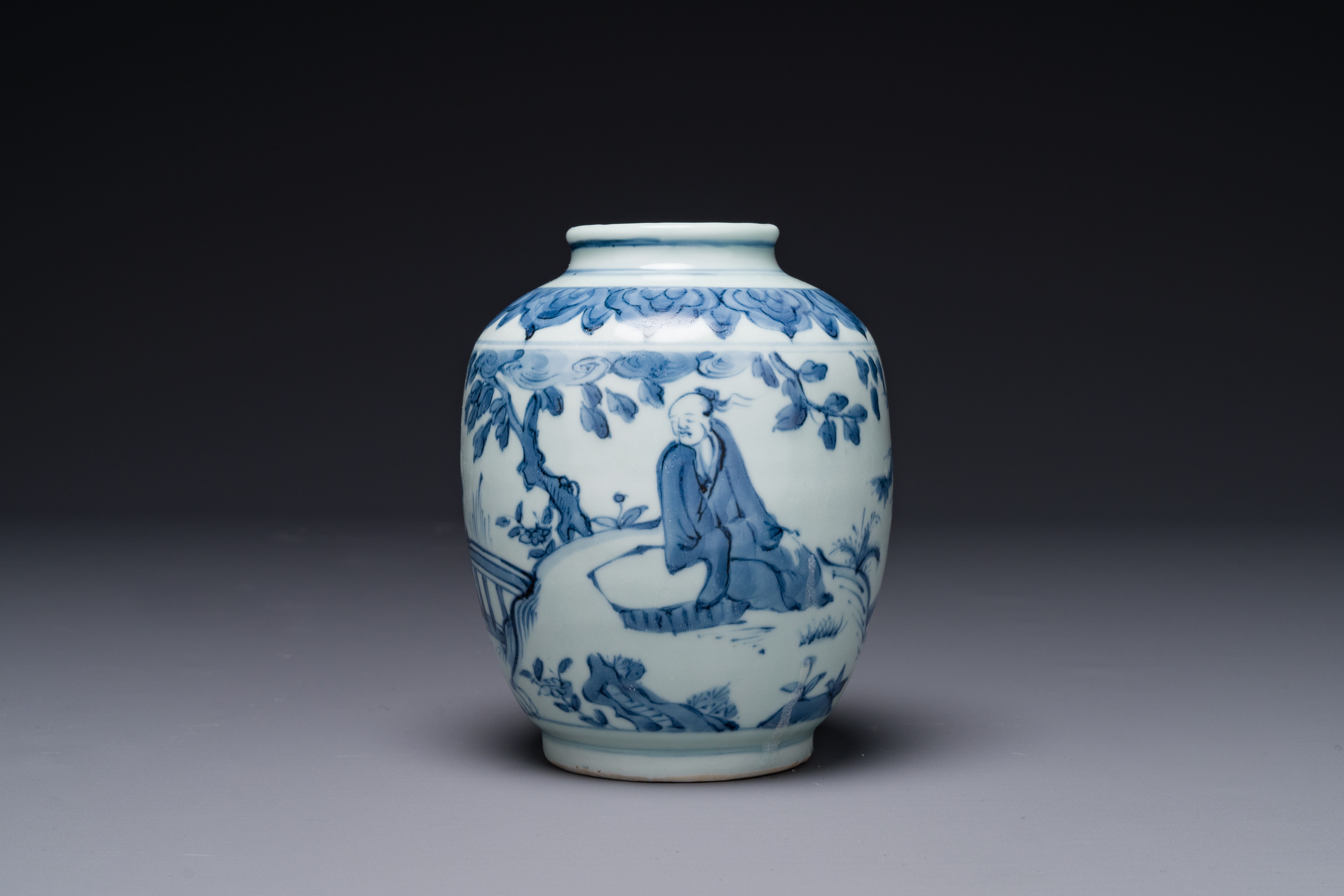 A Chinese blue and white 'sage' jar, Ming - Image 2 of 4