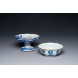 A Chinese blue and white 'Bleu de Hue' tazza and a bowl for the Vietnamese market, Shun Li Kun Ji é