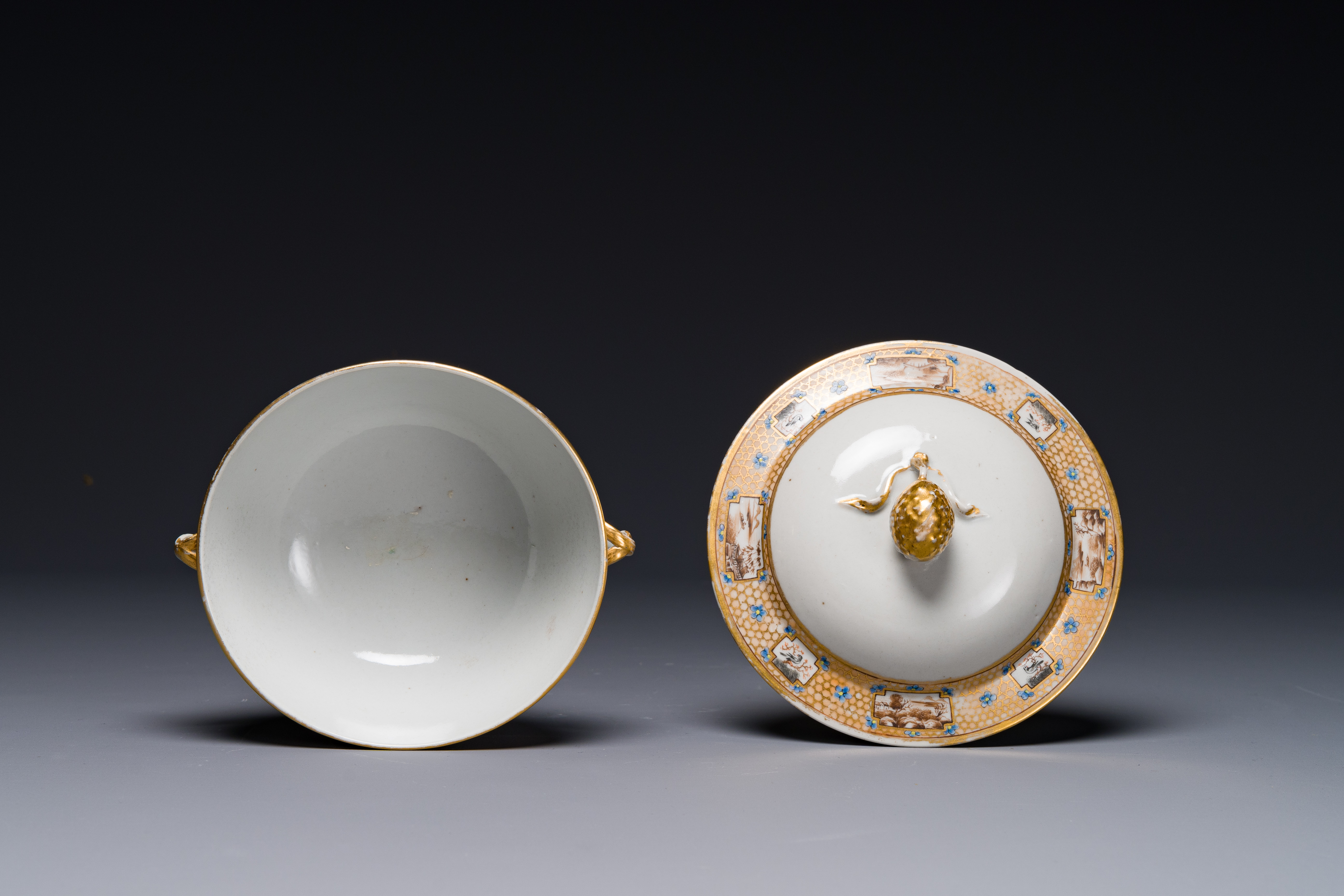 A Chinese Canton famille rose covered bowl and matching plate, 19th C. - Image 3 of 4