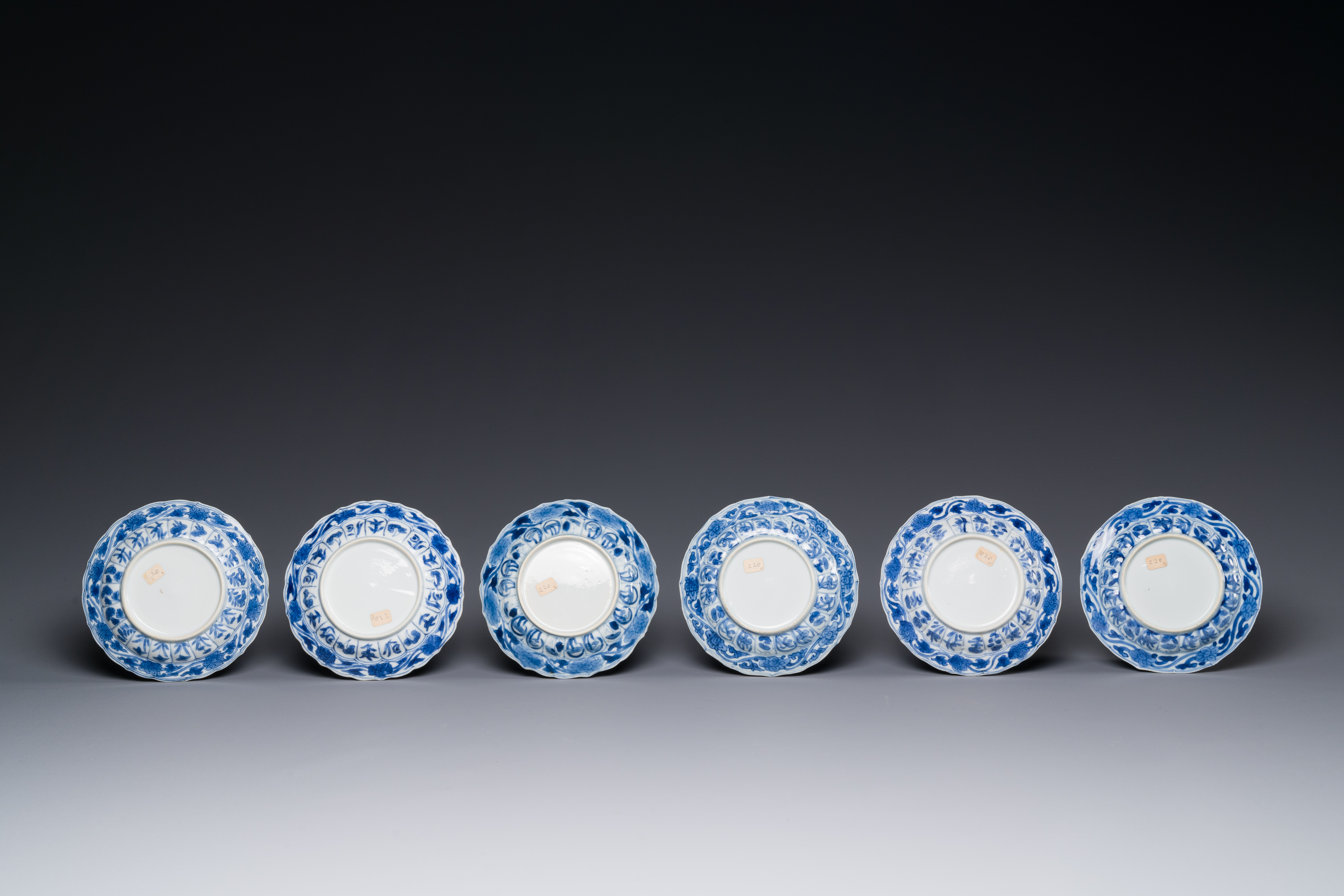 Six Chinese blue and white 'acupuncture' saucers, Kangxi - Image 5 of 5