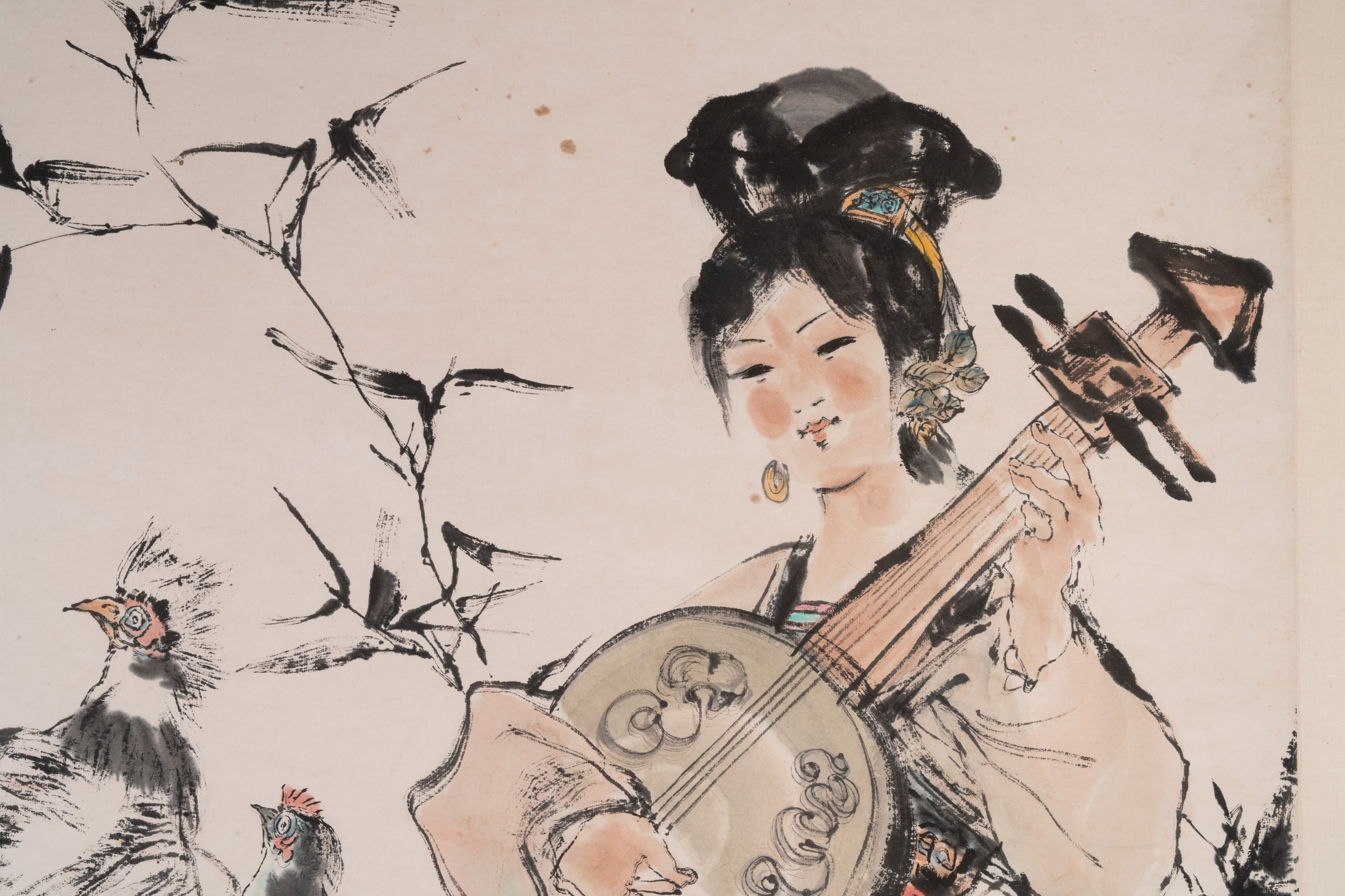 Cheng Shifa ç¨‹åå‘ (1921-2007): 'Pipa playing lady and two eagles', ink and colour on paper, date - Image 5 of 8