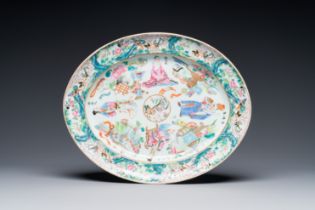 An oval Chinese Canton famille rose 'Wu Shuang Pu' dish, 19th C.