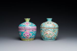 Two Chinese famille rose 'chupu' bowls and covers for the Straits or Peranakan market, Guangxu mark