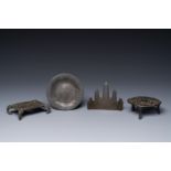 A group of four Chinese bronze scholarâ€™s desk objects, Shi Sou çŸ³åŸ mark, Ming/Qing