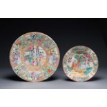 Two Chinese Canton famille rose dishes with figural design, 19th C.