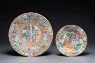 Two Chinese Canton famille rose dishes with figural design, 19th C.