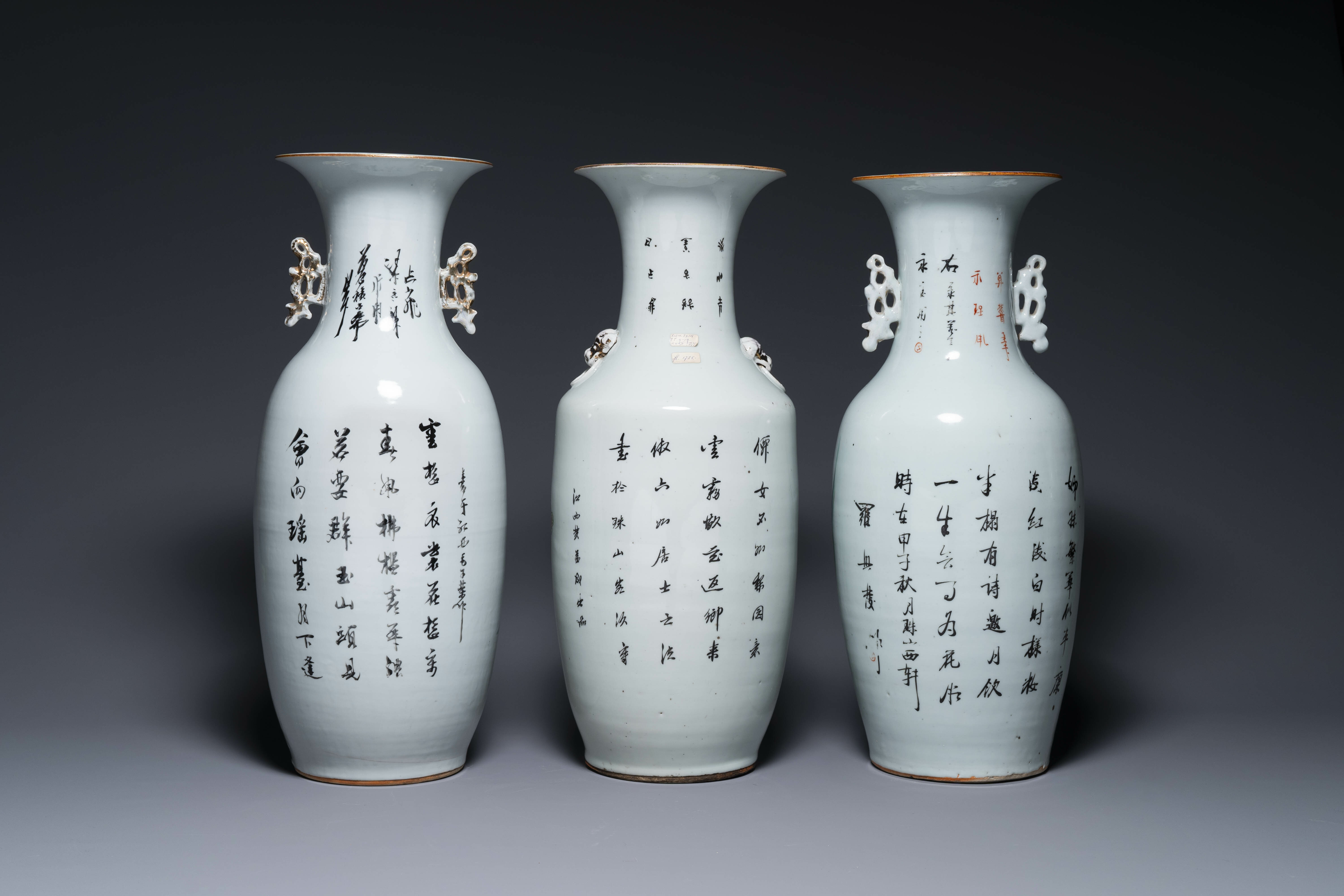Five Chinese famille rose vases with figural design, 19/20th C. - Image 3 of 9