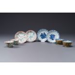 Two pairs of Chinese famille verte cups and saucers, Kangxi