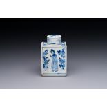 A rectangular Chinese blue and white 'Long Eliza' tea caddy and cover, Kangxi