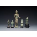 A group of five bronze figures of Shiva, Bodhisattva and Uma, Cambodia, 11/16th C.