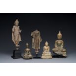 A group of five bronze figures of Buddha, Thailand and Indonesia, 8/17th C.