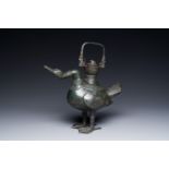 A Chinese archaistic bronze wine vessel in the form of a goose, Song