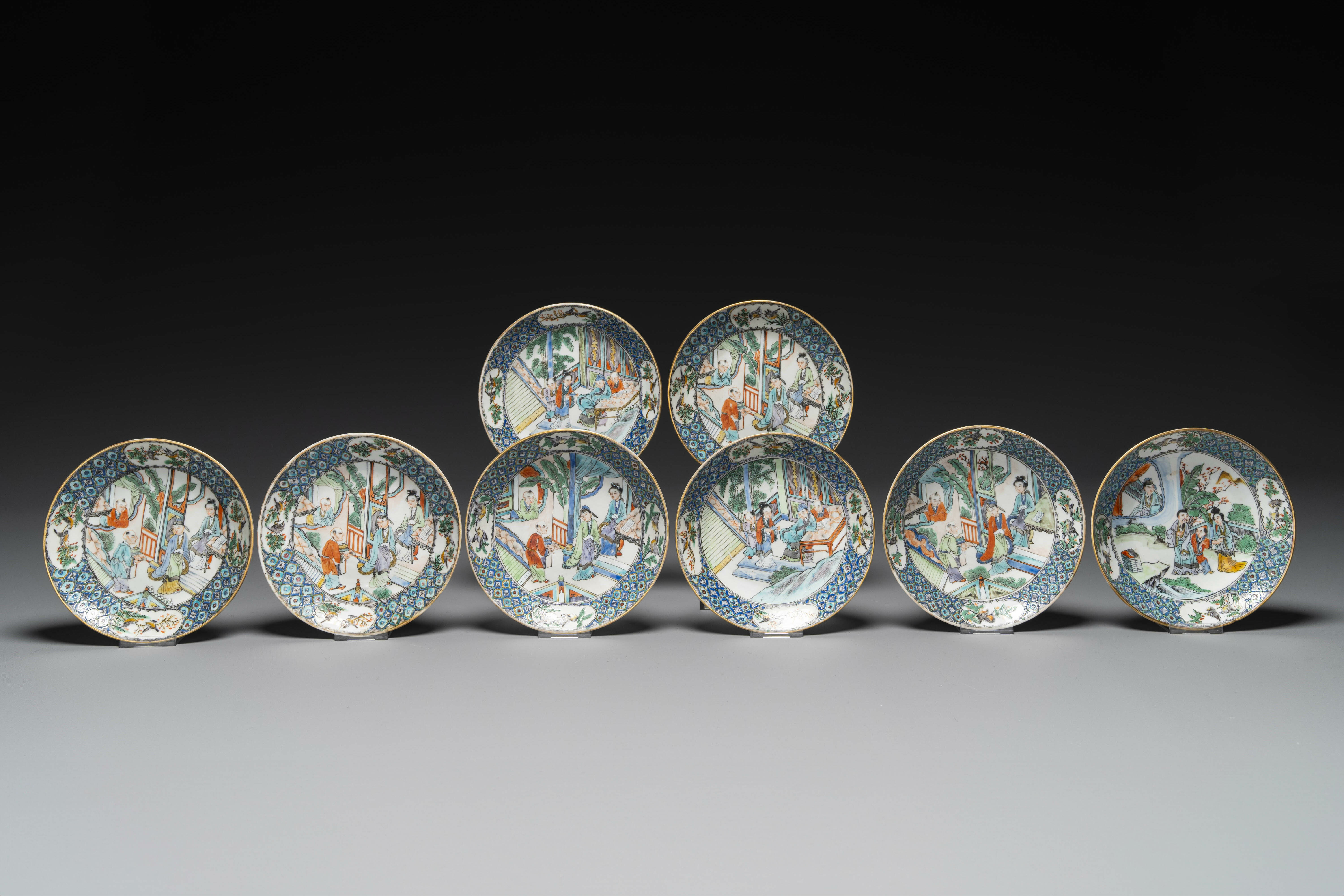 A rare Chinese Canton famille verte 27-piece tea service, 19th C. - Image 8 of 13