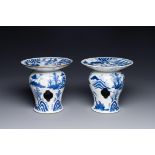 A pair of rare Chinese blue and white 'fisherman, woodcutter, farmer and scholar æ¼æ¨µè€•è®€åœ–' of