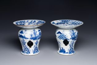 A pair of rare Chinese blue and white 'fisherman, woodcutter, farmer and scholar æ¼æ¨µè€•è®€åœ–' of