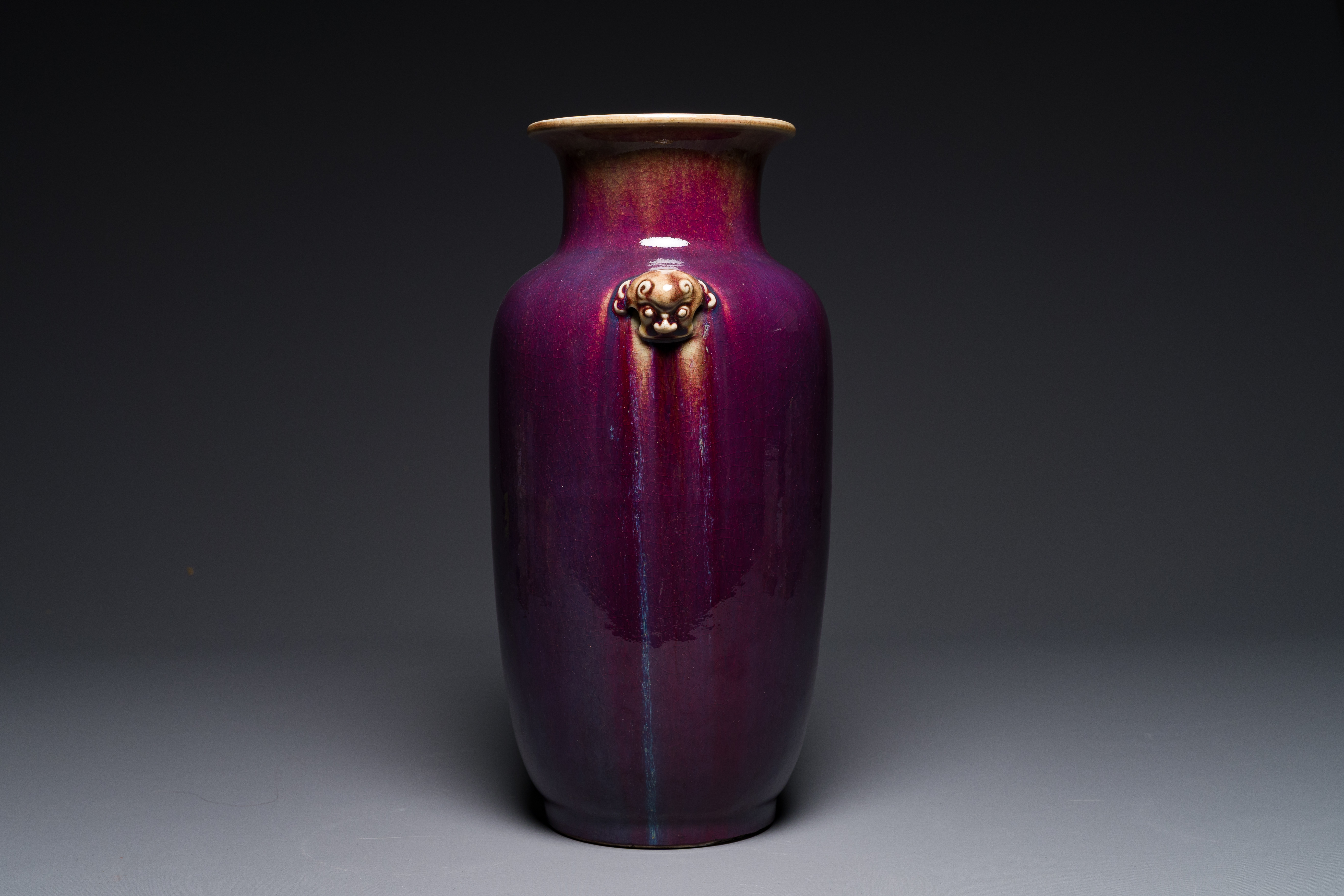 A Chinese lantern-shaped flambe-glazed vase, 18/19th C. - Image 4 of 6