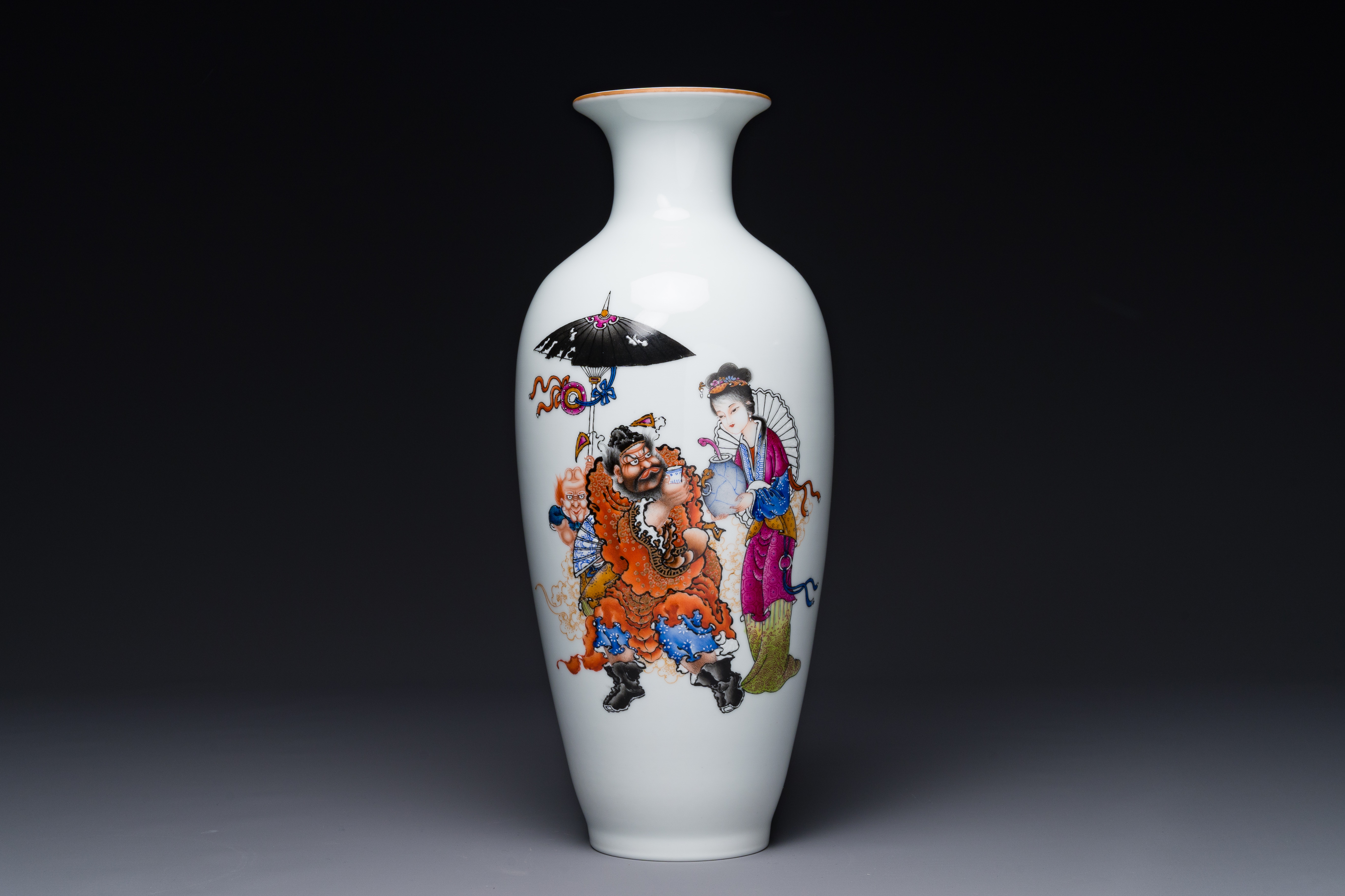 A Chinese famille rose 'Zhong Kui é˜é¦—' vase, Qianlong mark, signed Yu Xianbin ä½™è³¢è³“, dated 19