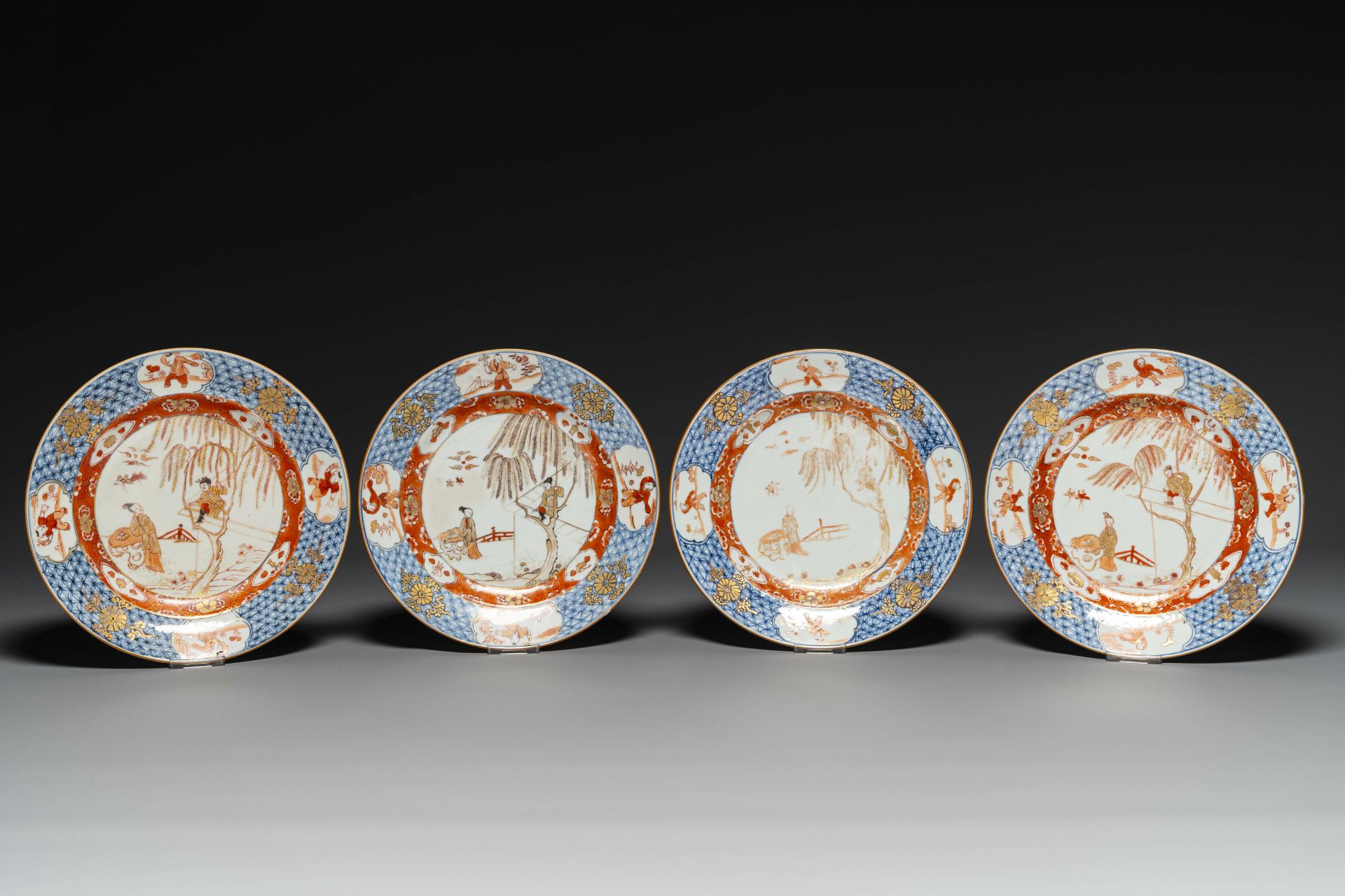 Four Chinese Imari-style 'Xi Xiang Ji' plates, Yongzheng