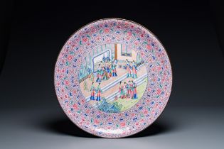 A large Chinese Canton enamel dish with narrative design, 19th C