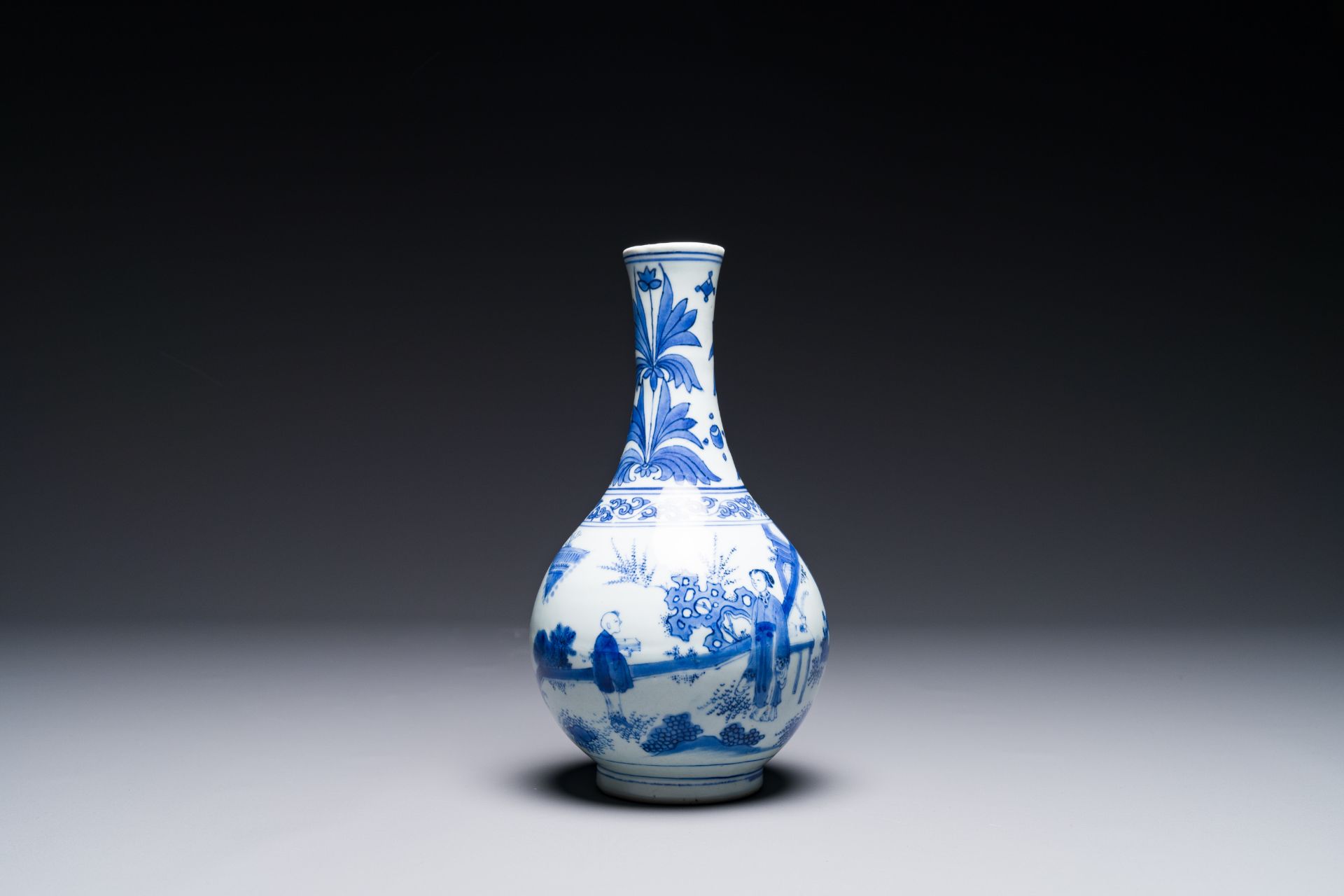 A Chinese blue and white bottle vase, Transitional period